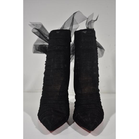 Christian Louboutin Libellibooty 100 Black Mesh Tulle Ankle Boot Heel Pump 40 - Picture 3 of 12